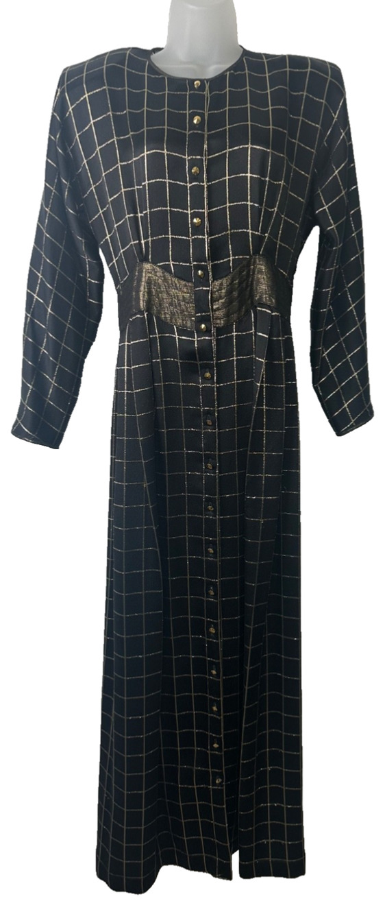 Vintage Geoffrey Beene Bergdorf Goodman NY Dress Gold Window Pane Metallic M? A3